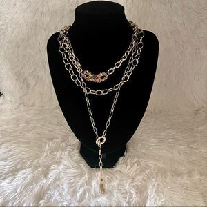 2/$20 New York & Company Gold Three Row Lanyard 
Necklace w/Rainbow Detail; BNWT